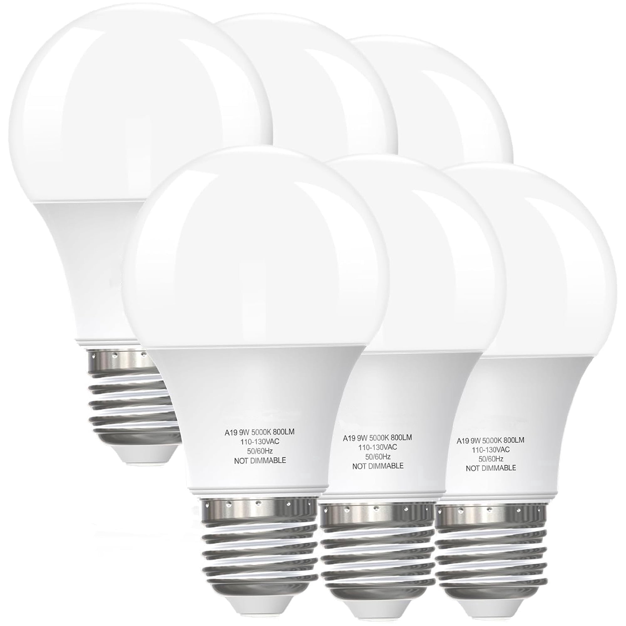IKPYTREE 6-Pack A19 LED Light Bulbs,60 Watt Equivalent, Cool White 5000K, 9W 800 Lumens, Energy Efficient