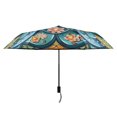 thumbnail image 3 of Fish Scale Pattern with Flowers All Weather Umbrella Triple Folding Parasol 6 Ribs UV Protection Portable, 3 of 8