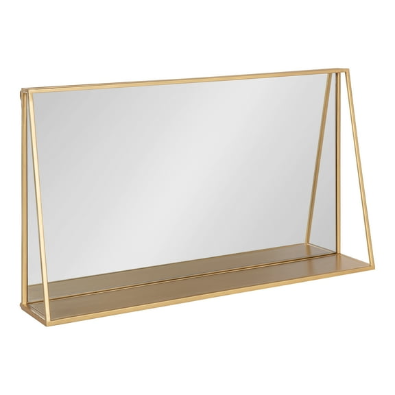 Kate and Laurel Lintz Metal Framed Mirror with Shelf, Gold 28x16