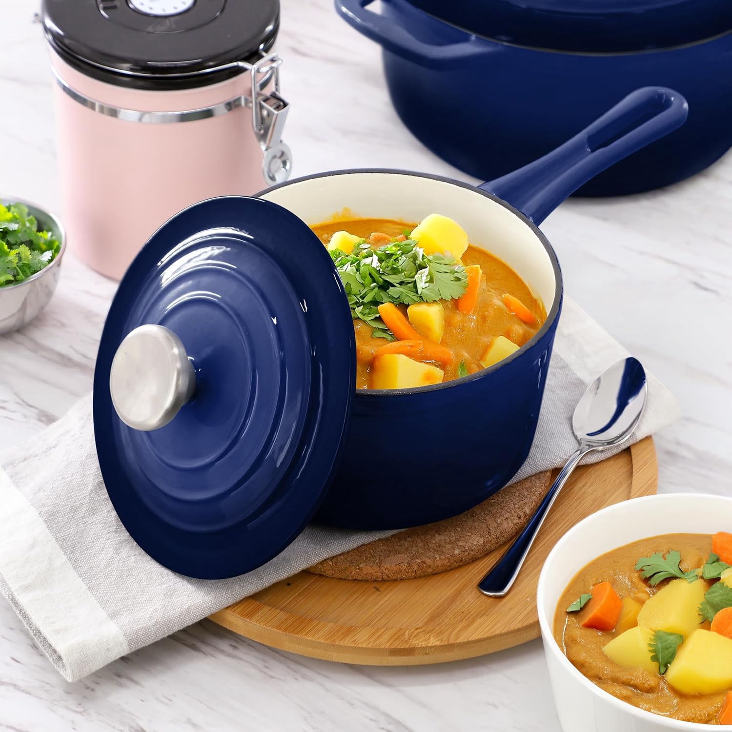 7 Piece Enameled Cast Iron Cookware Set, Heavy Duty Pots and Pans with Durable Enamel Finish, Cast Iron Kitchen Cookware Collection