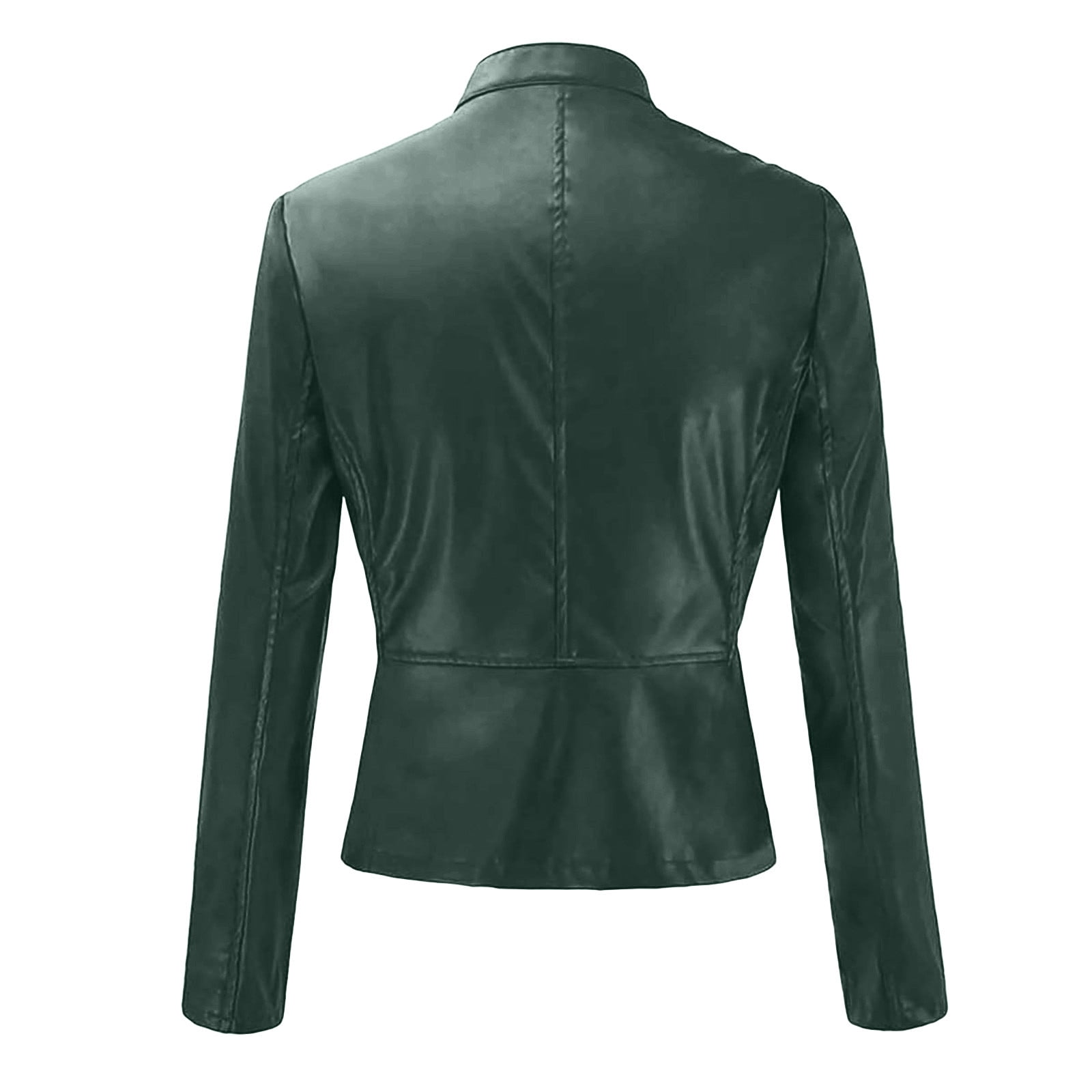 BLTIBY Womens Faux Leather Jackets, Fall Spring Zip Up Black Stand Collar Motorcycle Short PU Moto Biker Outwear Fitted Slim Coat Green XXL