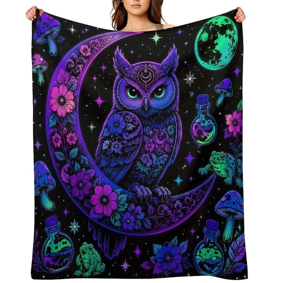 RKSupls Owl Moon Flower Magic Soft Flannel Throw Blanket, Lightweight Fuzzy Warm Cozy Blanket for Couch Bed Home Travel Decor