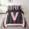 thumbnail image 2 of Manfei Monogrammed V Bedding Twin Size,Ribbon Bowknot Comforter Sets with Sheets,Pink Black Bedding Sets Twin Size,Microfiber Room Decorative Reversible,7pcs, 2 of 7