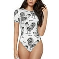 thumbnail image 2 of Uemuo Retro Rooster Pattern Women's One Piece Short Sleeve Swimsuit Rash Guard Surfing Modest Quick-drying Swimsuit Beach Essentials-Small, 2 of 9