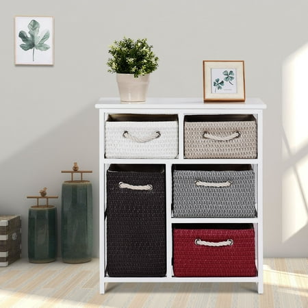 Two Drawer Bed Side Cabinet - Gymax Nightstands Storage Drawer Unit 5 Woven Basket Cabinet Chest Bedside Side Table