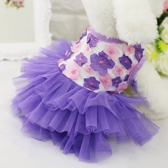 Dog Dress, Fashion Puppy Tutu Princess Dresses for Small Dogs, Sweet Skirt with Dog Bowknot Clips, Cat Clothes Pet Apparel for Puppies, Purple,XS