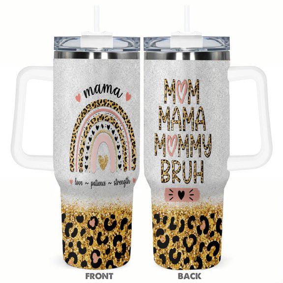 40oz Mama Leopard Rainbow Tumbler Insulated Car Cup Travel Coffee Cup Mom Gift for Women