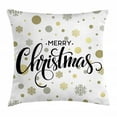 thumbnail image 1 of Christmas Throw Pillow Cushion Cover, Merry Christmas Stylized Lettering on Abstract Modern Snowflake Dot Pattern, Decorative Square Accent Pillow Case, 18 X 18 Inches, Gold Taupe Black, by Ambesonne, 1 of 2
