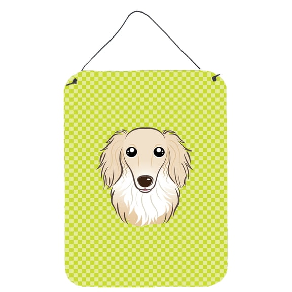Caroline's Treasures BB1274DS1216 Checkerboard Lime Green Longhair Creme Dachshund Wall or Door Hanging Prints, 12x16,