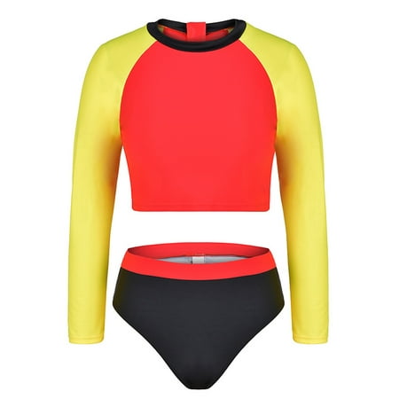 Women Surf Rashguard Protection Swimming Raglan Long Sleeve 2PCS Sports Swimsuit