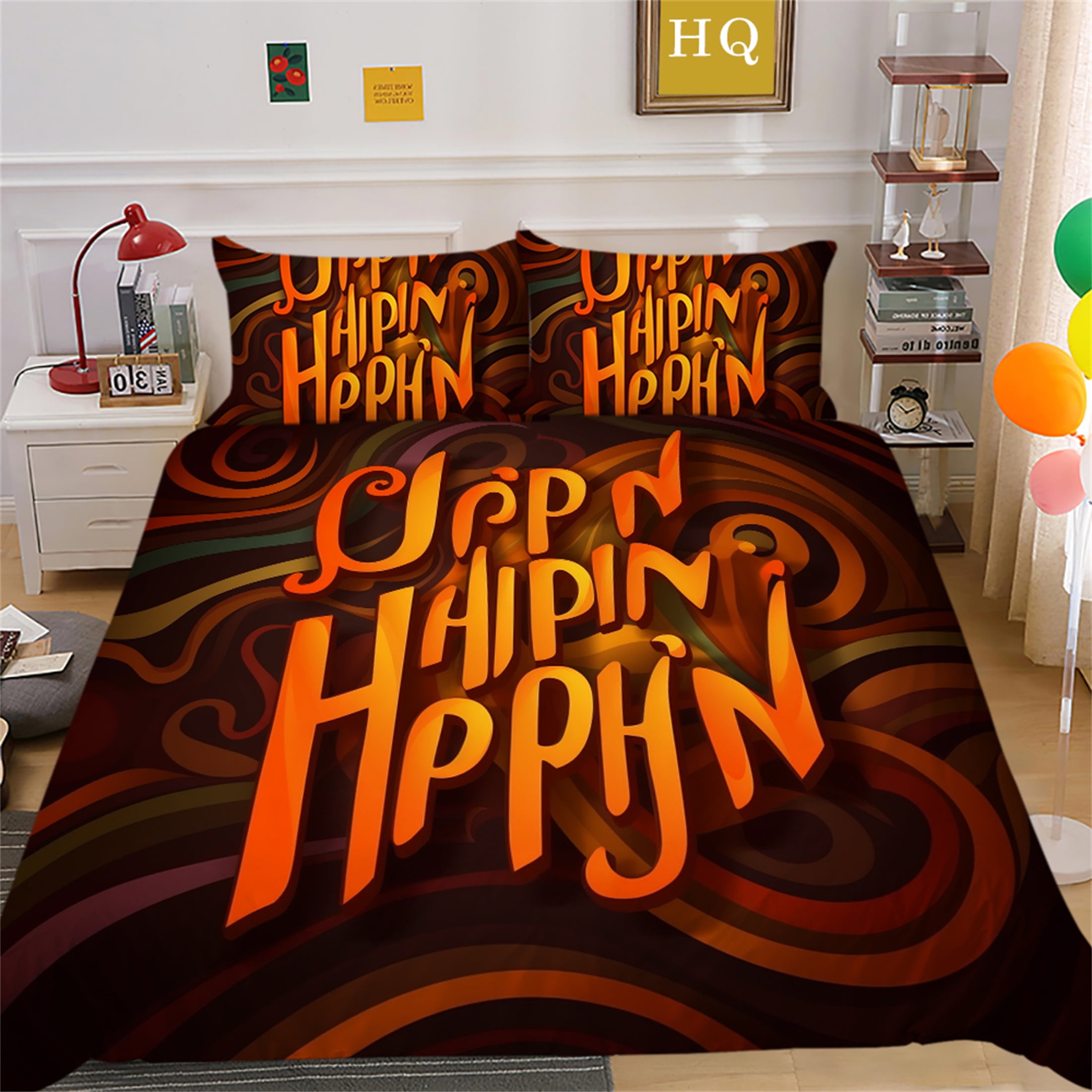 3D Quilt Cover Suit Cartoon Orange Words Bedspreads Halloween Luxury