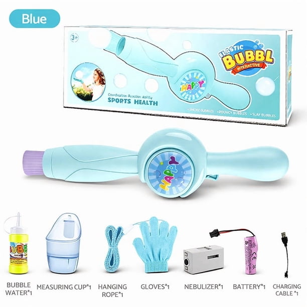Juguete de varita elástica para niños | Soplador de burbujas recargable con luces de colores y música | Diversión para fiestas al aire libre en la playa y el verano