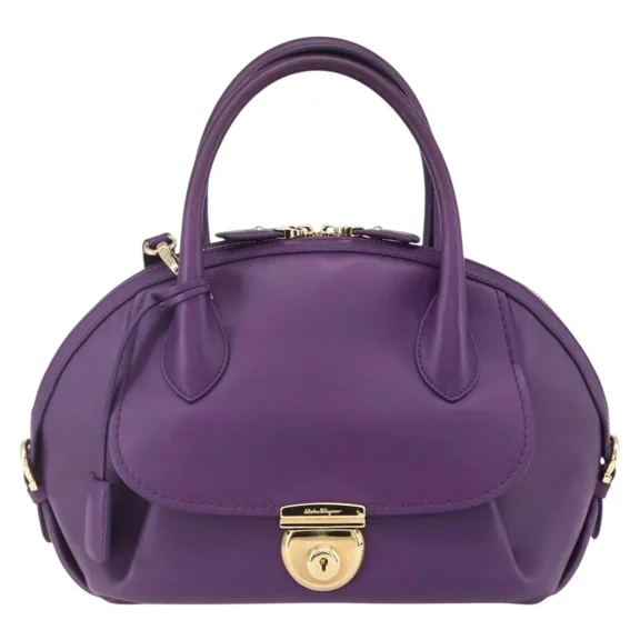 Pre-Owned Salvatore Ferragamo Vintage Fiamma Satchel Leather Purple Leather Handbag