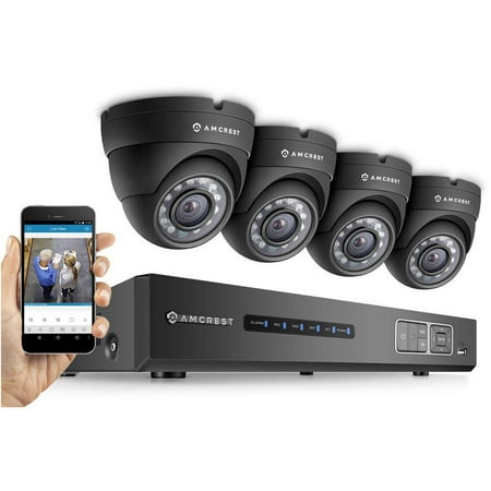 Amcrest Full HD 1080p 4-Channel Video Security System with Four 1920TVL 2.1MP Weatherproof IP66 Dome Cameras, 65' IR LED Night Vision, 2TB HDD, HD Over Analog/BNC and Smartphone View