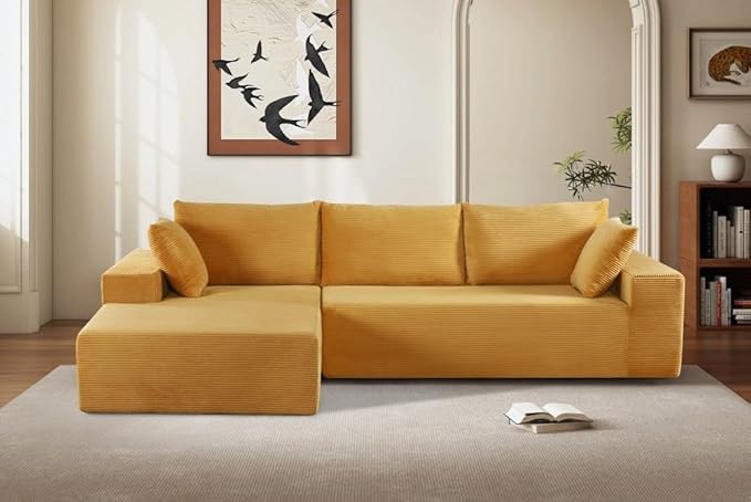 Corduroy upholstery 2 piece L shape high density foam sectional