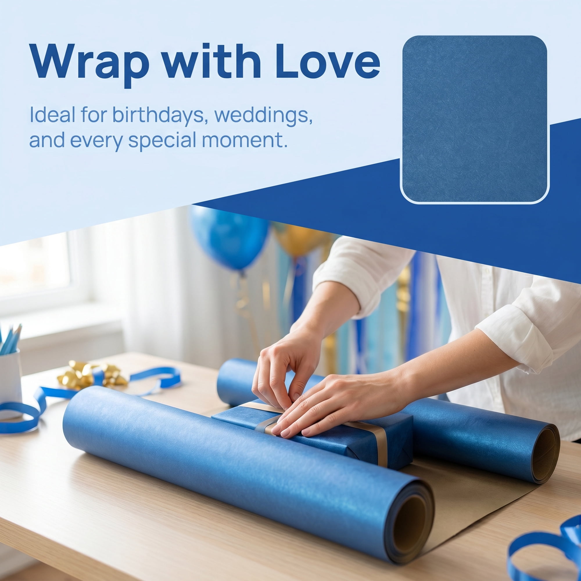 Unique Bargains 3Pcs Heavyweight Matte Gift Wrapping Paper Blue 39.4" x 27.6"