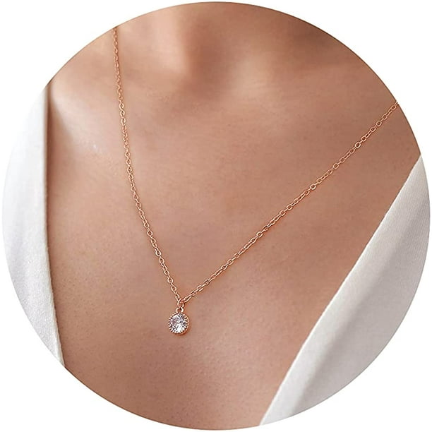 Dainty Cubic Zirconia Necklaces for Women 14K Gold Filled Tiny