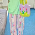 thumbnail image 1 of Pijama rosa de niña Lolita, pantalones de rayas Y2k de Hello Kitty, pijamas nuevos para mujer, pantalones casuales holgados de primavera y verano con dibujos animados de Sanrio, 1 of 5