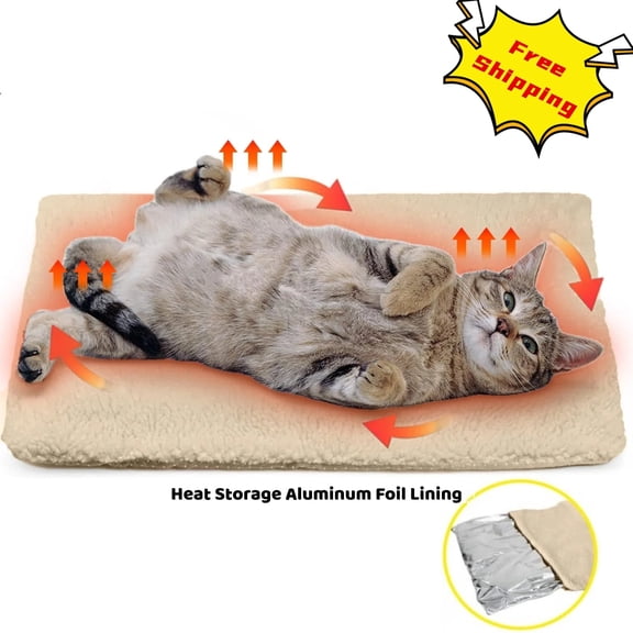 Clearance! Self Heating Cat Pad Self Warming Cat Bed, 23.6" x 17.7" Inch Thermal Cat Mat Extra Warm Pet Mat for Outdoor and Indoor Large Kittens Small Puppy Pets, Non-Slip & Washable (Beige)
