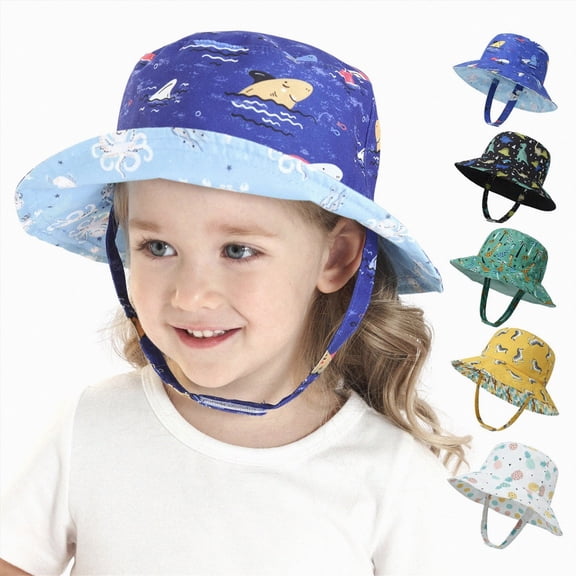 Kids Bucket Hat Sun Hat for Boys Girls - Sun Protection UPF 50 Wide Brim Cotton Unisex Outdoor Summer Beach Swim 6-12 Months 12-24 Months 2t 3t 4t 5t 6t 7t 8t 9t Children(Blue,S)