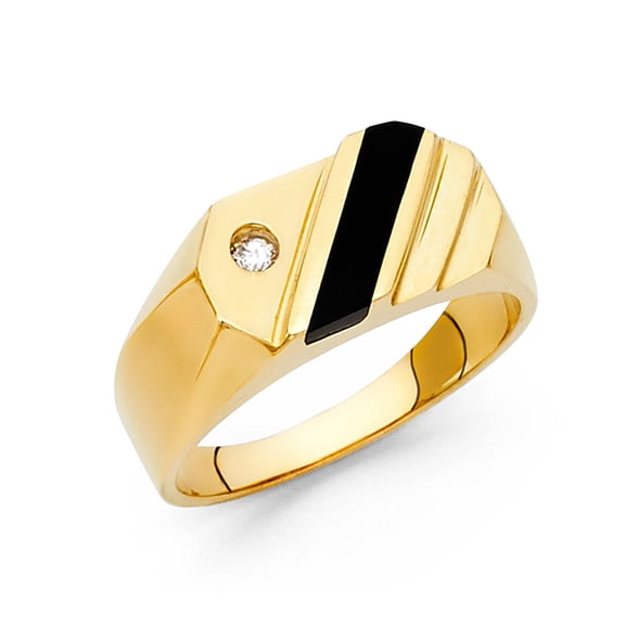 14K Solid Gold Black Onyx Oblique set Cubic Zirconia 8 mm wide Men’s Ring (RS 95)