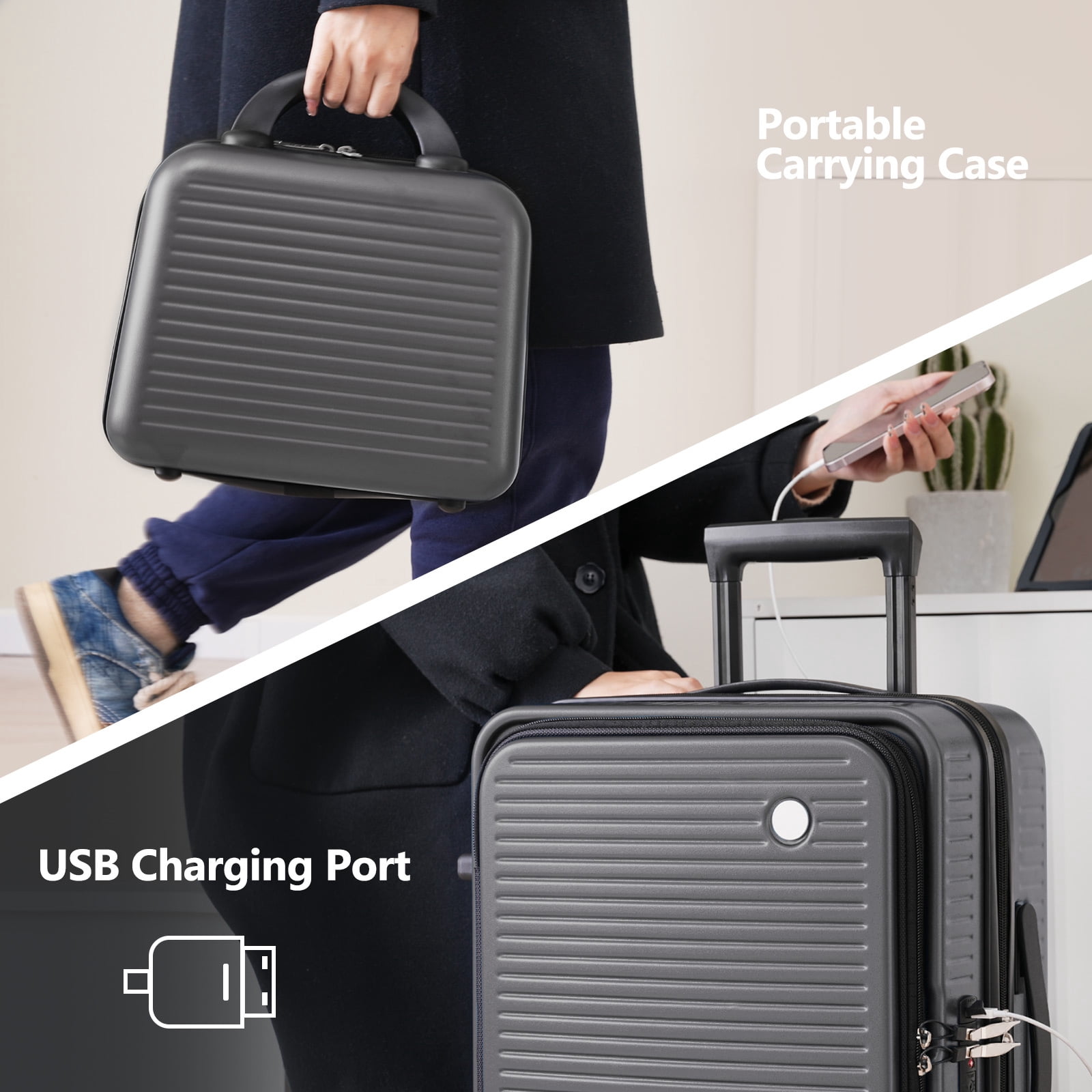 EUROCO Carry On Luggage 22x14x9 Airline Approved, Front Open Suitcase with 1 Portable Carrying Case and USB Port (Gray, 20 Inch, 40L)