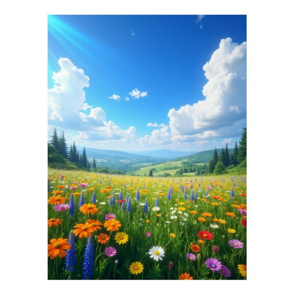 Diamond Art Kits for Adults, Bright Meadow Colorful Wildflowers Landscape 5D Diamond Painting Kits for Adults Beginners, DIY Full Drill Diamond Painting, Gem Art and Crafts 12x16
