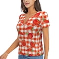 thumbnail image 2 of Wukai Tomatoes And Chili Casual V-Neck Graphic Tees for Women: Lightweight and Breathable Summer Tops with Stylish Design-Medium, 2 of 8