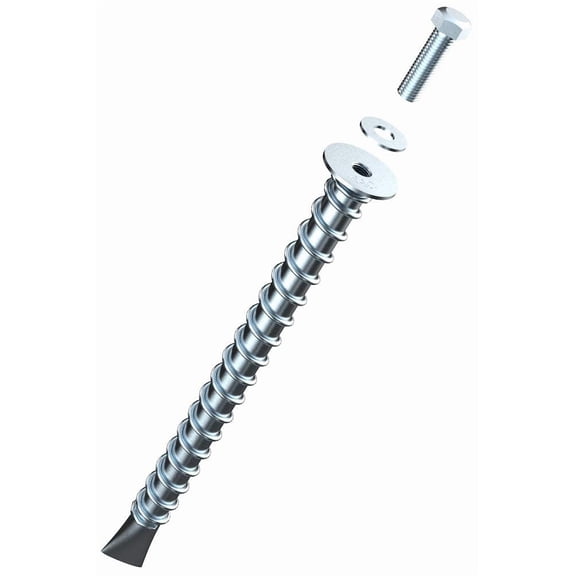 SP18-716 Zinc-Plated Asphalt Anchor (7/8" x 12") - with 1.25" Hex Bolt & 1" Washer - Chemical Anchors - for Installation of Sheds, Carports, Bike Racks, & More - 2500 lb Pull Rated - 6 PK