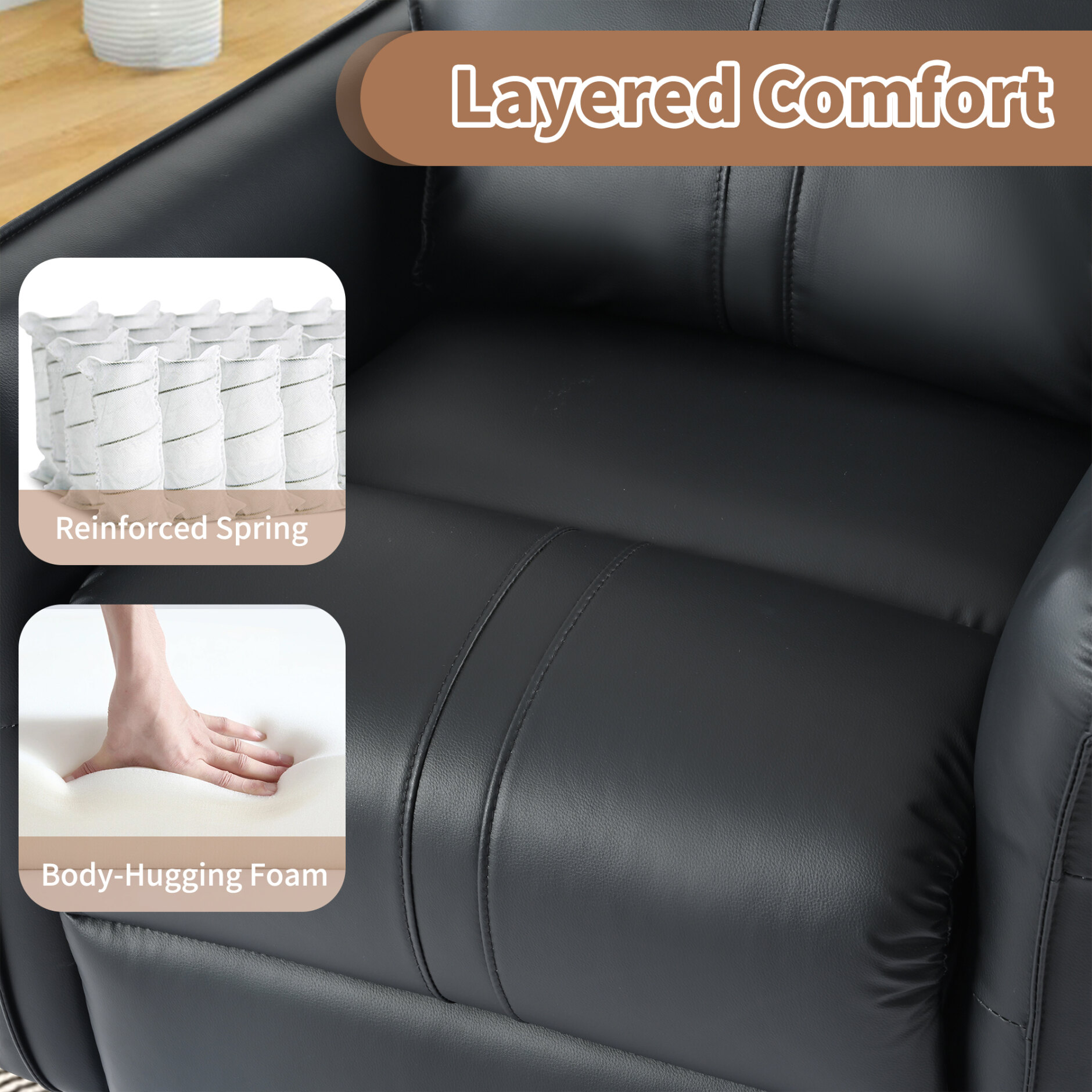 Power Swivel Rocker Recliner Chair for Adults, 270° Swivel Rocking Recliner Chair,Electric Small Recliners for Small Spaces, Single Sofa Recliner for Living Room, Bedroom,RV (Black+270°Swivel)