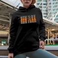 thumbnail image 2 of New York, USA State Themed, Groovy Retro Wavy Text Merch Gift, Black Hooded Sweatshirt or Hoodie, XL, 2 of 5