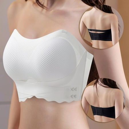 SBYOJLPB Women Sexy Strapless Steel Ring Front Buckle No Marks off the Shoulder Strap Detachable Shoulder Strap Slip Large Size Beautiful Back Bra Sports Underwear White XXXXL