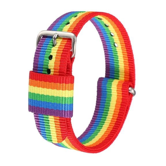 Uxcell Nylon Watch Bands 20mm Soft Weave Watch Strap Quick Release 7 Stripe Wristband with Silver Stainless Steel Pin Buckle for Men and Women, Rainbow