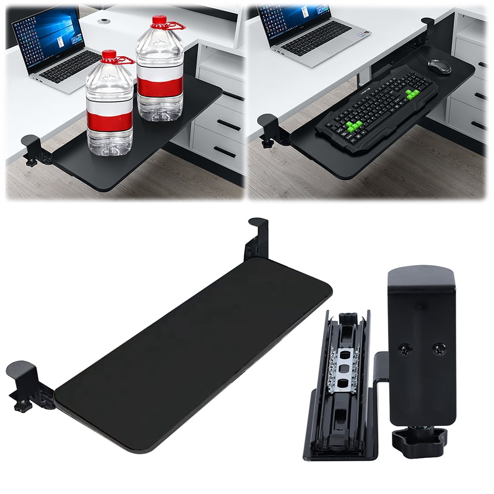 Zepkd Keyboard Tray Under Desk Metal Slide-Out Ergonomic Platform Computer Drawer Mouse Storage Stand with C Clamp Height Adjustable 110lbs Load Black 25.59 inch