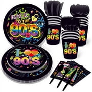 Fithood 90s Birthday Paper Plates Party Skating Post Tape Audio Hip Hop Disposable Tableware Set Party Supplies Tissue Theme Cup Dinnerware Cutlery Kits Serves 8 Guests for Kids Napkins 68PCS