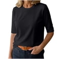thumbnail image 3 of ClodeEU Women's Crew Neck Elbow Sleeve T-Shirt,Solid Casual Relaxed Fit Tee Black,Women's Plus XXL, 3 of 8