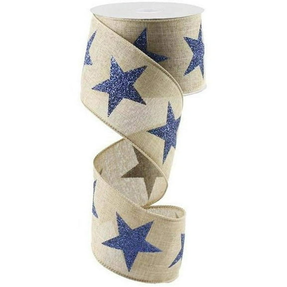 2.5" Bold Glitter Star Canvas Ribbon: Light Beige (10 Yards)