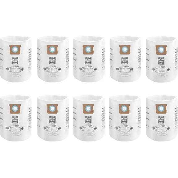 90662, Disposable Collection Filter Bags,Fits Shop-Vac 10-14 Gallon Disposable Filter Bags, 10-Pack, Type F