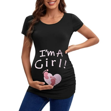 

MPWEGNP Womens Maternity Short Sleeve Crew Neck Cute Letter Printed Tops T Shirt Pregnancy Casual Tee Tunic Blouse Long Sleeve Ruched Maternity Top Maternity Referee Shirt