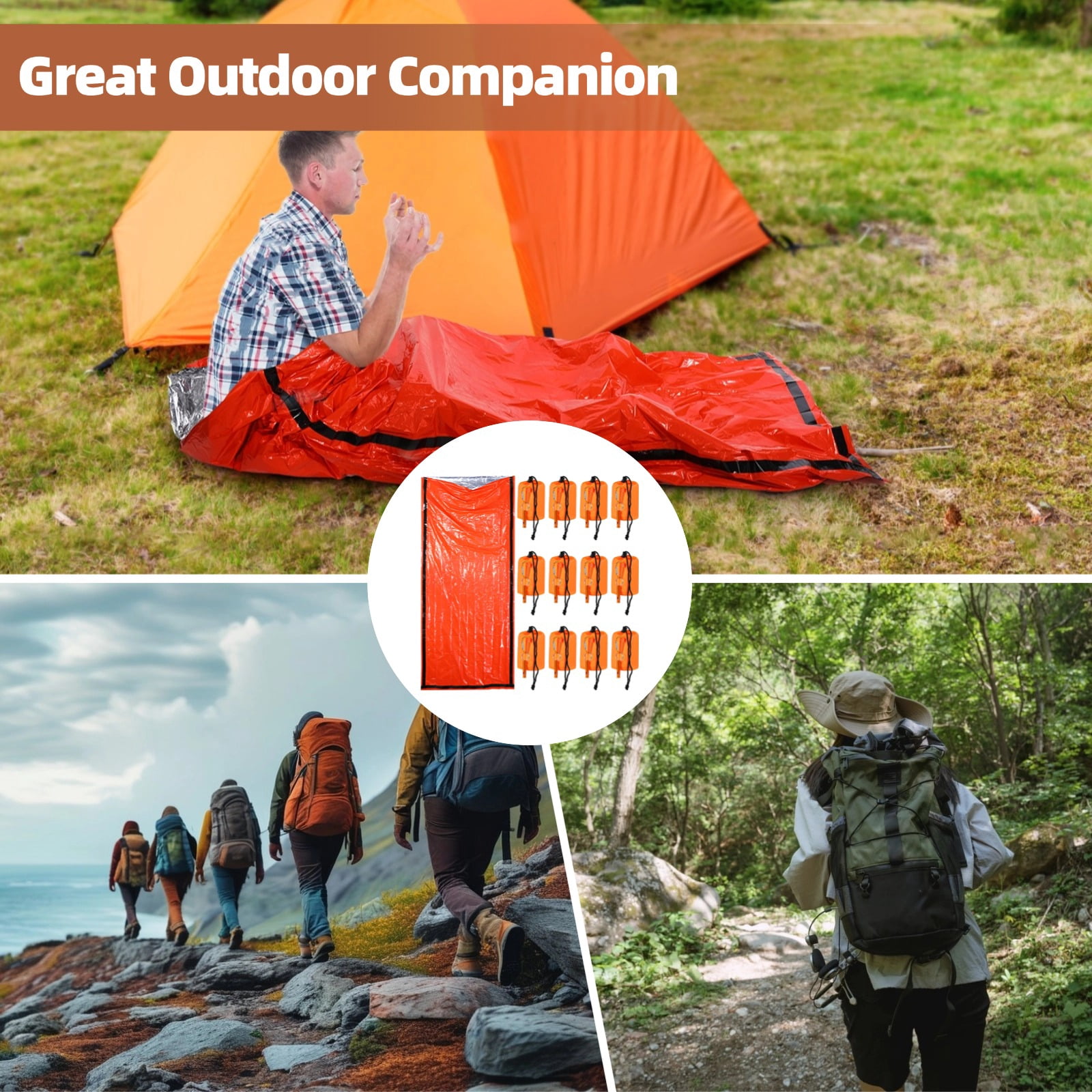 12 Pack Emergency Sleeping Bag with Whistle – Portable Survival Bivvy Sack, Waterproof & Windproof, Reflects Body Heat, Compact Survival Blanket for Camping, Hiking, Climbing & Outdoor Emergencies