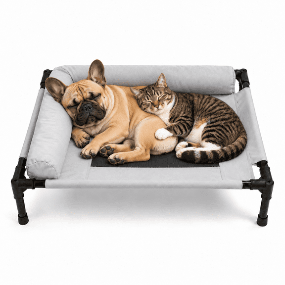 NORTHDEER Elevated Cat Bed & Dog Bed with Pillow, Cooling Mesh,32.7"×24.8"×7.1" Pet Cot with Bolster For Cats & Medium Dogs