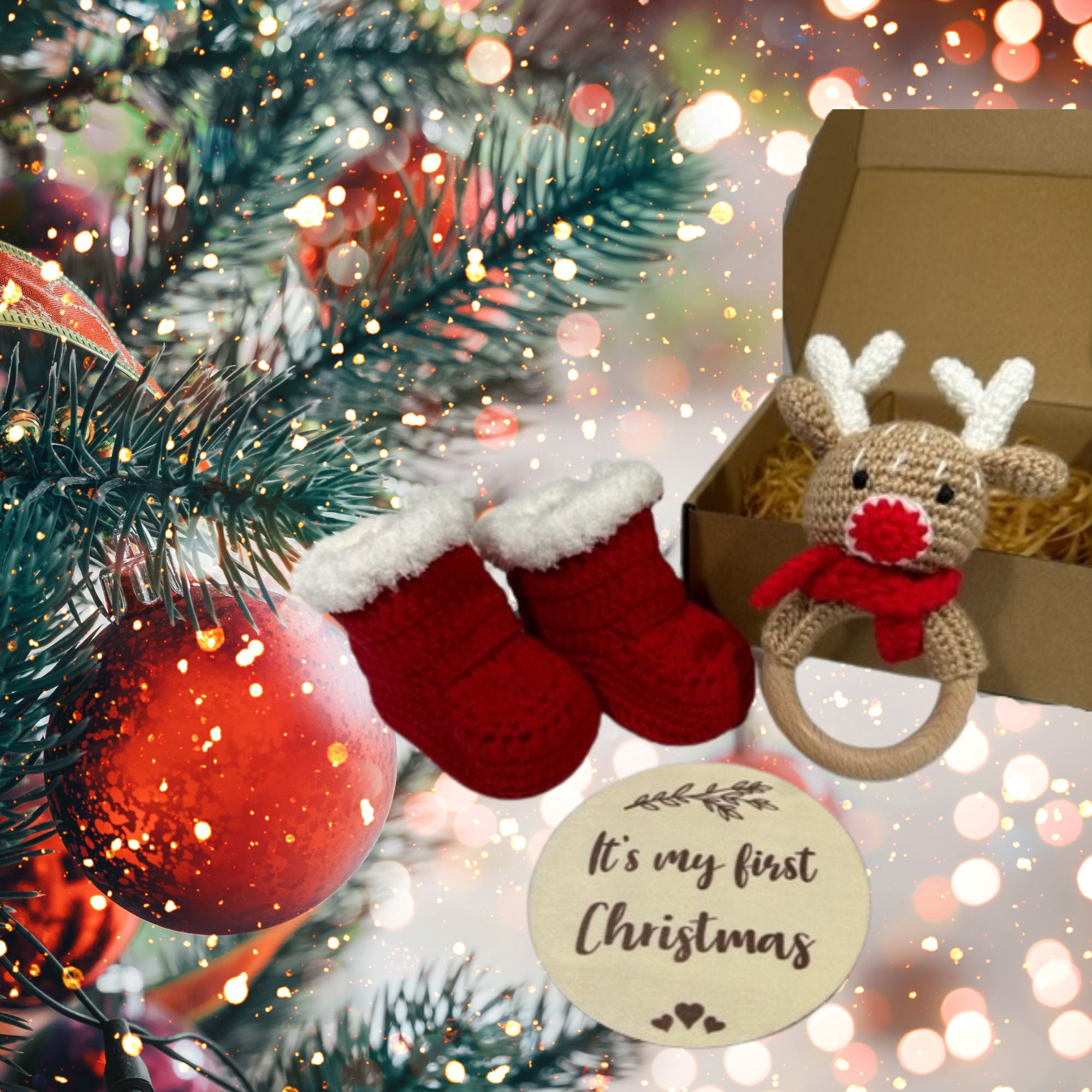 Baby's First Christmas Gift Set Box,  Beautifully Handcrafted Keepsake for Newborn