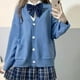 thumbnail image 3 of Suéteres básicos de escuela japonesa para mujer, cárdigan de punto suelto con cuello en V liso kawaii de otoño, uniforme de estilo preppy para cosplay, 3 of 5