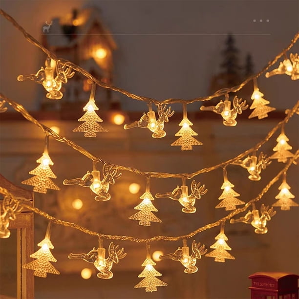 Fzsteel Christmas LED String Lights with Reindeer Tree Snowflake Star for Indoor Outdoor Holiday Decorations USB Powered Festive Lighting