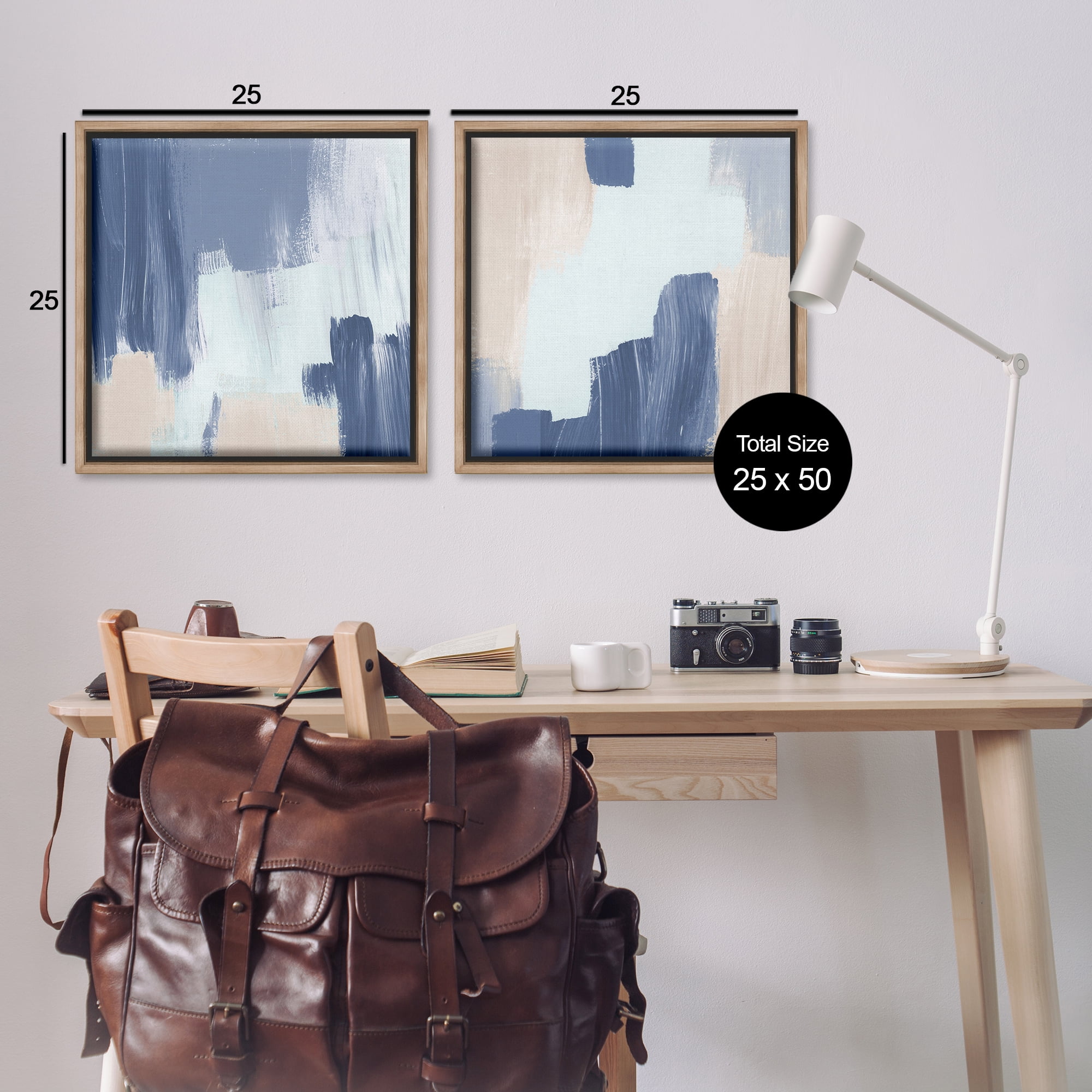 Stupell Industries Restless Blue Brush Strokes Abstract Painting Brown Floater Framed Canvas Art Print Wall Art, 25 x 25, Set of 2