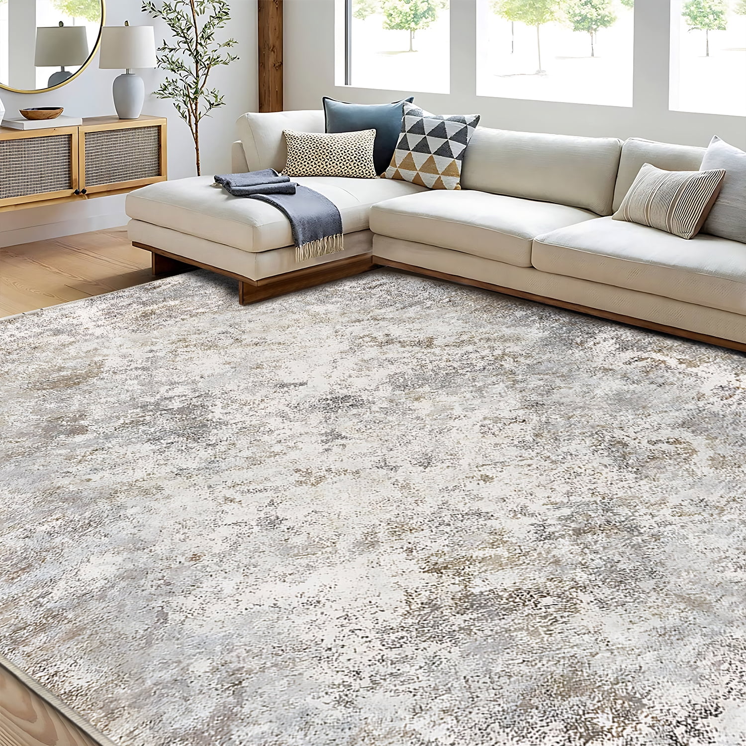 TECHVIDA Area Rug 5x7,Modern Abstract Rug,Machine Washable for Living Room Rugs, Foldable Nonslip Indoor Carpet,Bedroom Living Room-Gray