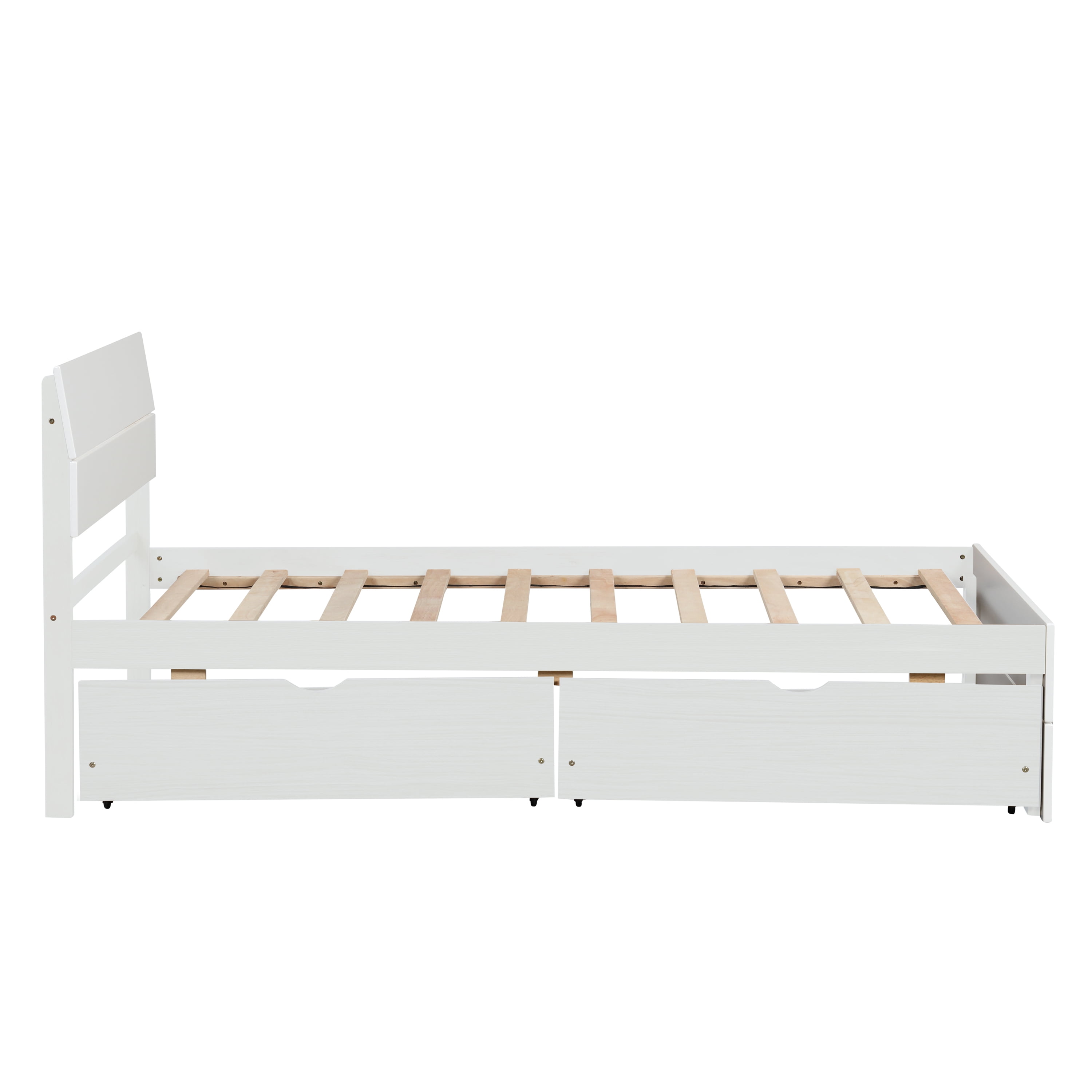 EUROCO Wood Twin Size Platform Bed with Drawers for Kids Teens Adults, Solid Wood Bed for Bedroom, White
