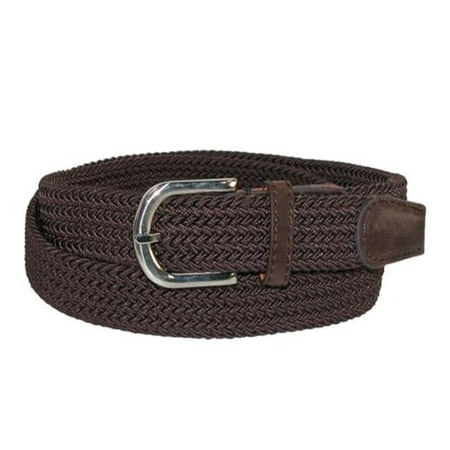 Silver Buckle Ranch - Size XL (42-44 inches) Mens Elastic Braided Stretch Belt with Silver Buckle and Matching Tabs, Brown