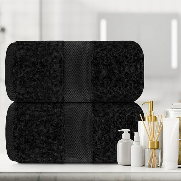 White Classic - Luxury Bath Sheet Towels for Adults Extra Large | Highly Absorbent Hotel spa Bathroom Towel | 35x70 Inch | 2 Pack (Black)