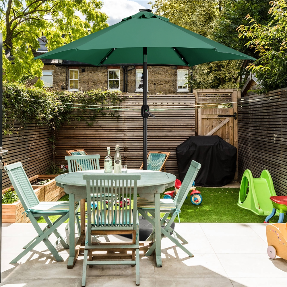 Renwick 7.5Ft Patio Market Umbrella with 18 LED Solar Lights, Dark Green